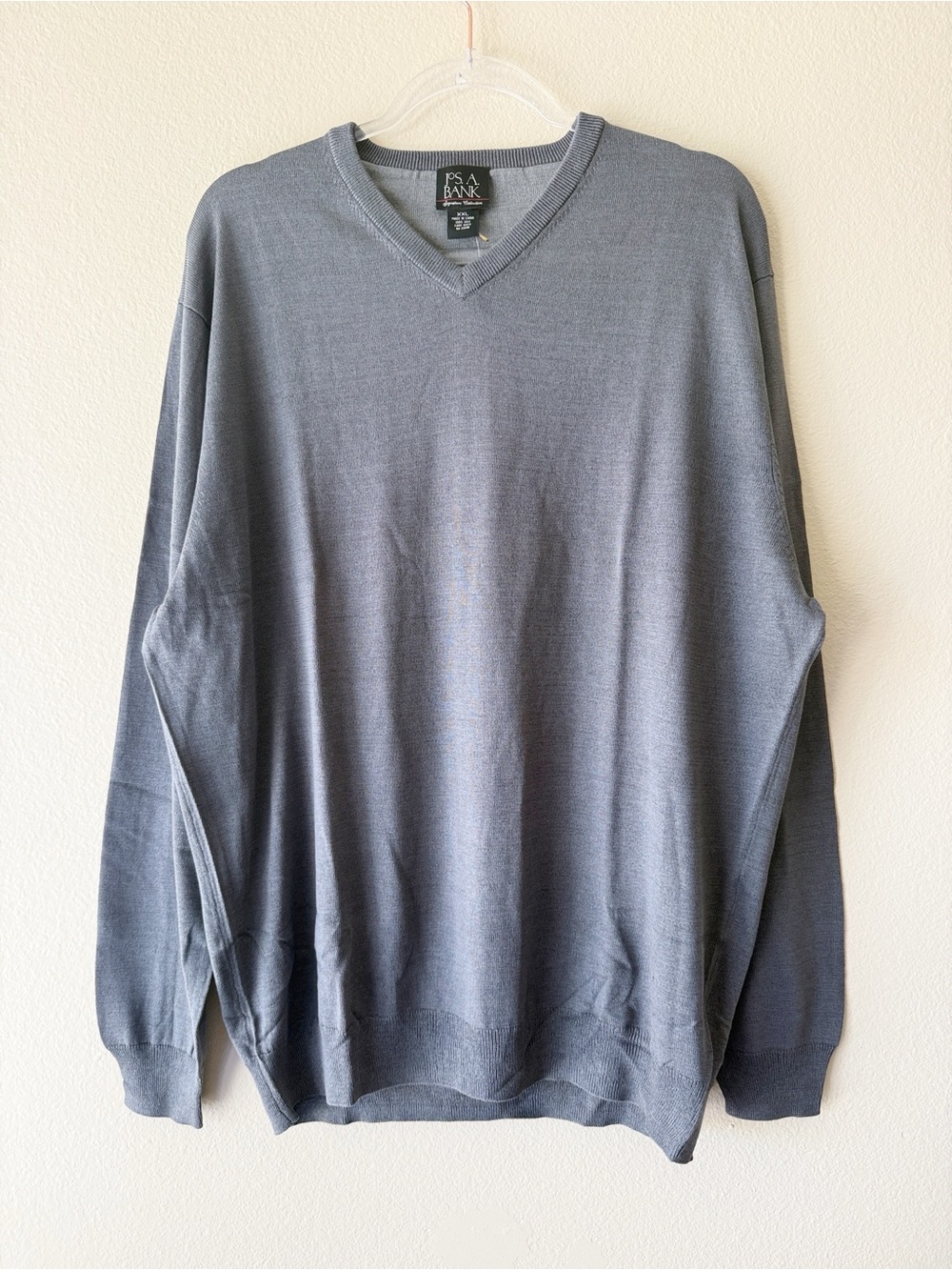 Vintage J. S. Bank 100% Silk Gray V-Neck Sweater XXL